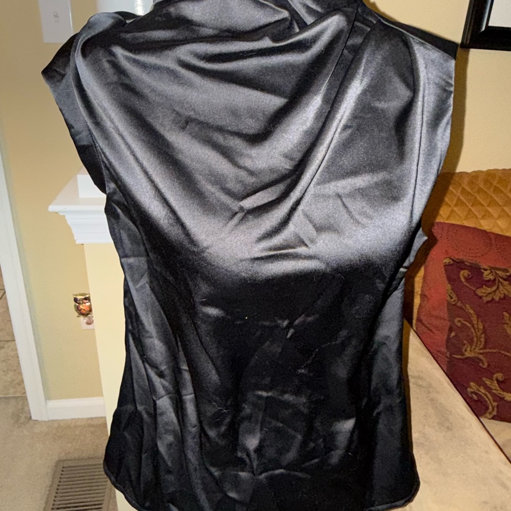 Shein Elegant Black Satin Women's Top With Shoulder Pads